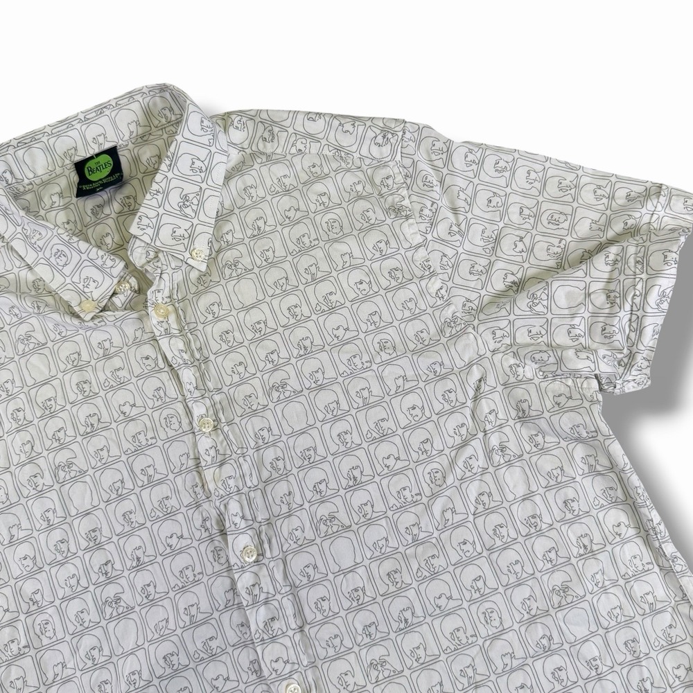 The Beatles Shirt Mens Short Sleeve XL  White All Over Print Button Down - Picture 3 of 8